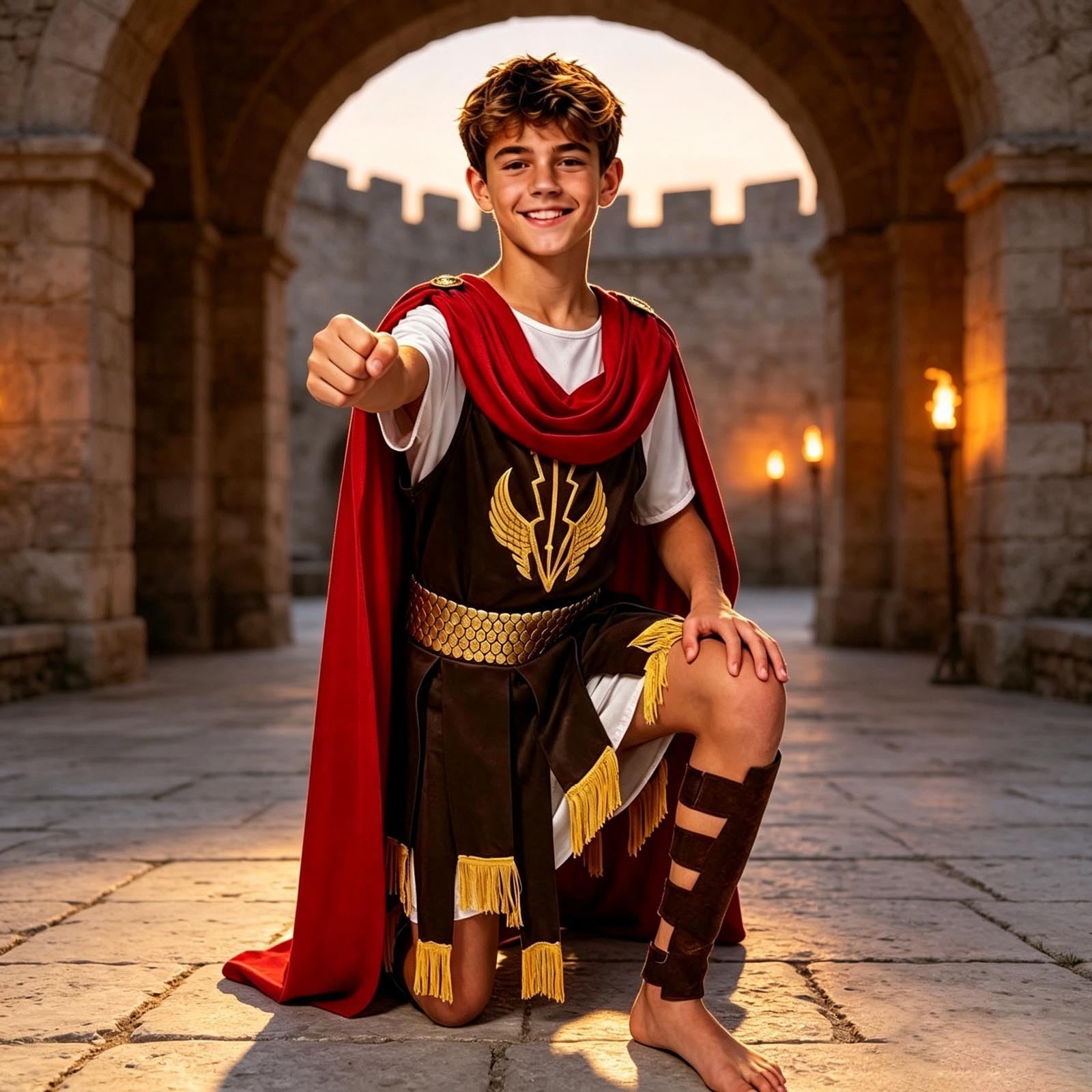 Abito antico per cosplay storico, per spettacoli scolastici, giochi di ruolo, con cintura a tunica ricca di dettagli, perfetta per feste a tema, spettacoli teatrali (marrone, 7-10 anni)