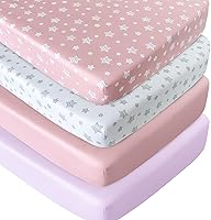 Moonsea Crib Sheets for Girls 4 Pack - Soft Breathable Fitted Sheets for Standard Crib & Toddler Mattresses, Pink Patterns