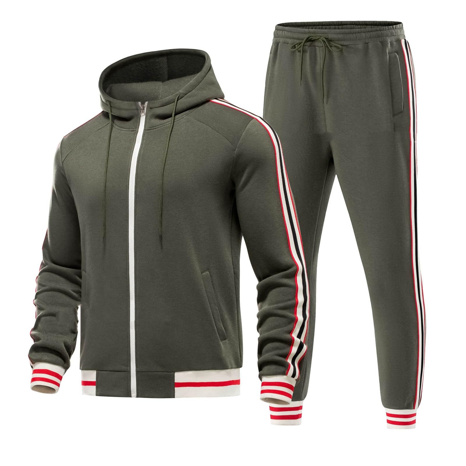 Generico Tuta Uomo Completa Strisce Zip Felpa Cappuccio Pantaloni Fitness | Strisce Laterali Sportive, Cotone Morbido e Zip Frontale, Ideale per Palestra e Tempo Libero