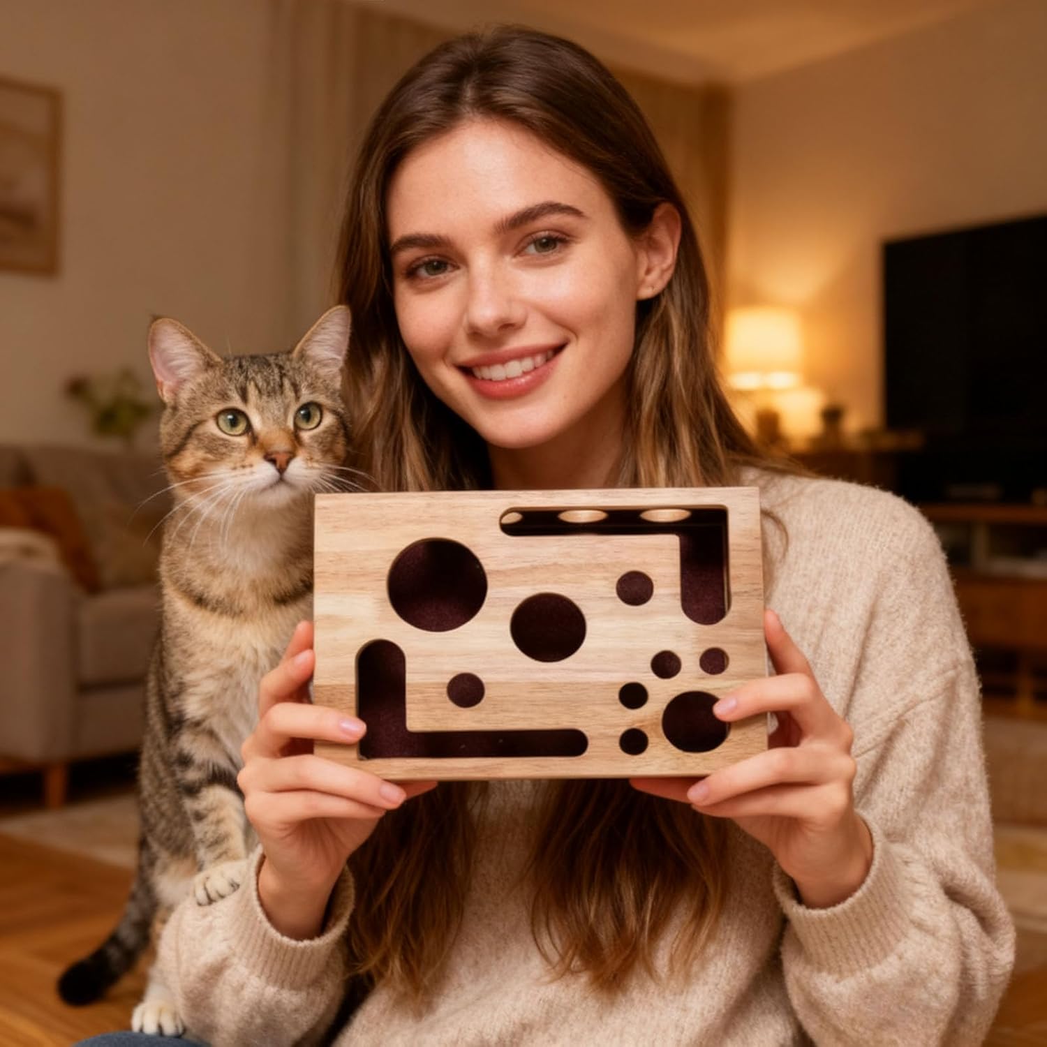 Cat Scratch Puzzle Enrichment Box | Nail File Box for Cats with Bell, Puzzle Feeder Pet Toy for Indoor Home Stimulation Boredom Relief Scratching Playing