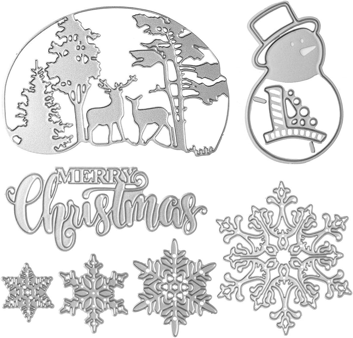Merry Christmas Cutting Dies Set Xmas Snowman Snowflake Tree Dies Cuts Metal Stencil Template for DIY Scrapbook Album Paper Card Making Craft Decoration