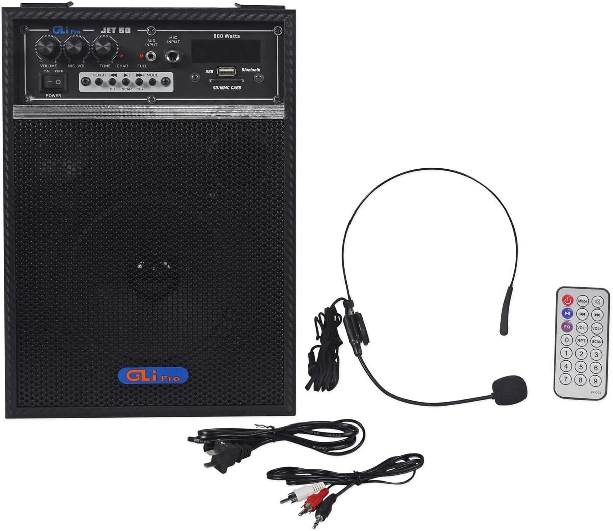 Jet-50 6.5" 800w Rechargeable Bluetooth Powered PA Speaker w/Mic+USB/SD