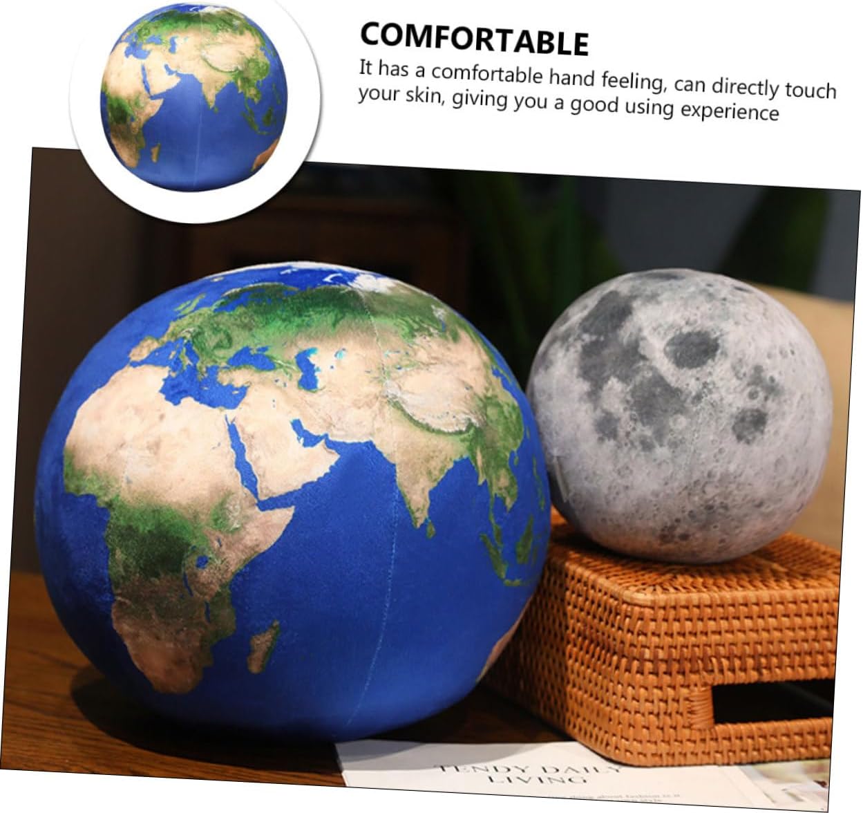 Wakauto Plush Earth Planet Throw Pillow Soft Decorative Sphere Cushion with Plush Filling for Decor and