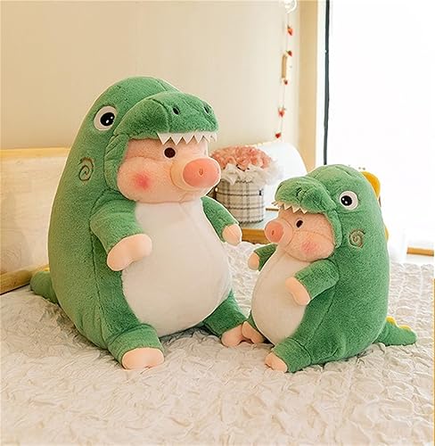 Miniatura 2 de LANFIRE Cerdo de peluche de cerdo vestido como dinosaurio de tiburón, almohada de felpa para niños y niñas (verde, 12.9 pulgadas)