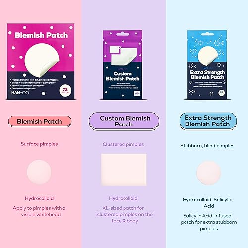 Miniatura 9 de Hanhoo Blemish Patch, 288 unidades, incluye parches de espinillas hidrocoloides que encogen las espinillas, absorben líquidos y protegen de la