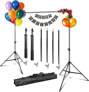 Moclever Backdrop Stand 10ft Adjustable, Heavy-Duty Photo Background Support Kit with Carry Bag & Clamps, Backdrop Stand for Photography, Birthday, Party, Wedding, Baby Shower