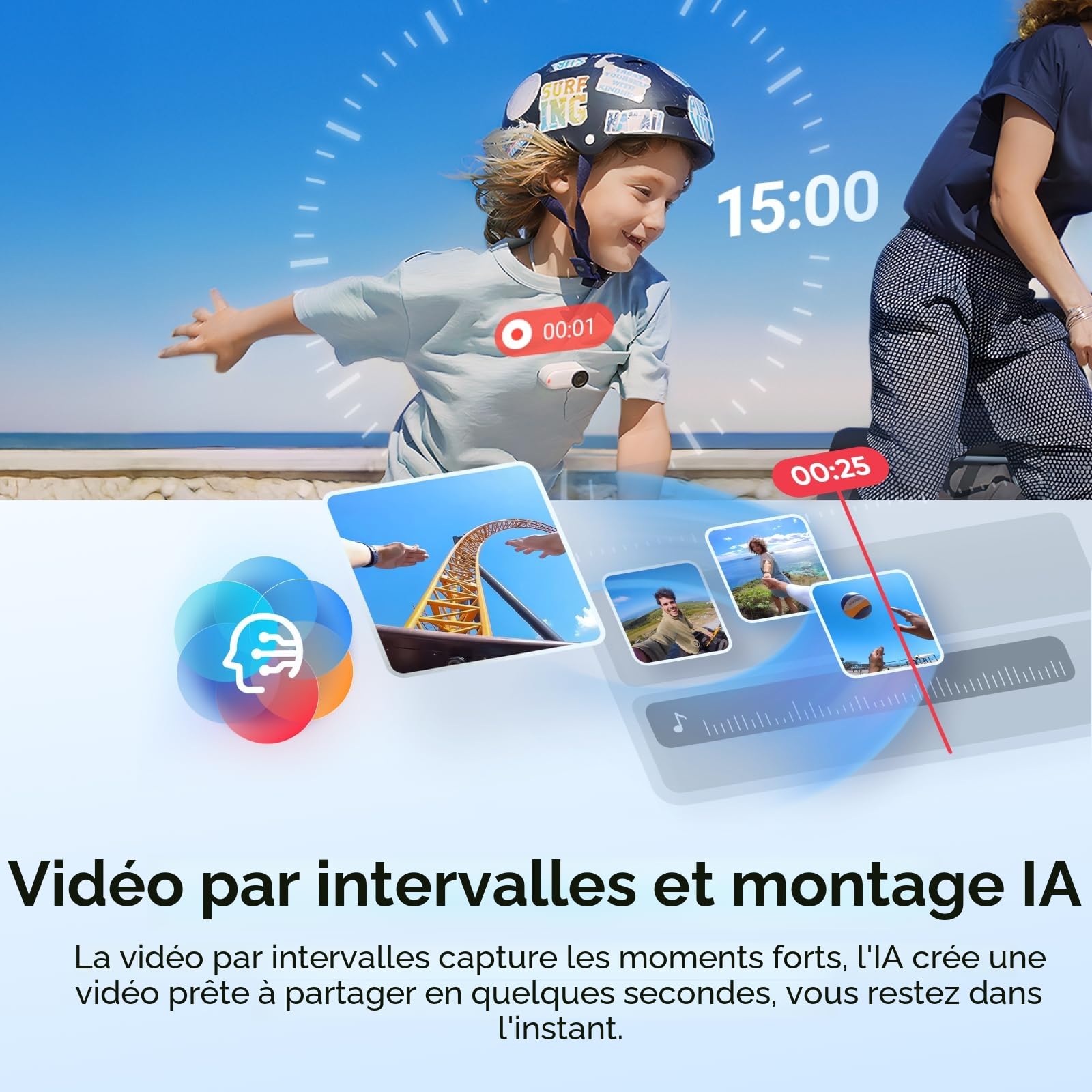 Insta360 GO 3S Blanc Arctique (64GB) - Petite caméra de vlog 4K, POV Mains Libres, Montage Partout, stabilisation, 140 Min d'autonomie, étanche à 10 m, édition IA, pour Voyage, vlog