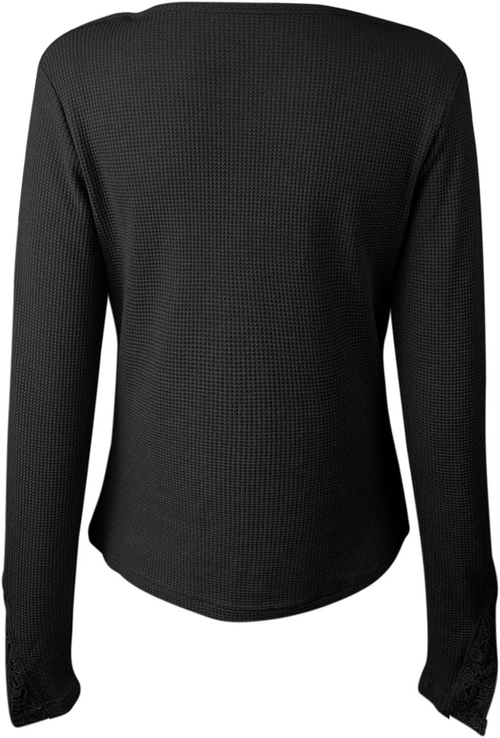 Uincloset Women's Boatneck Long Sleeve T-Shirts Split Lace Trim Cuffs Waffle Knit Tops Casual Dressy Blouse - Image 5