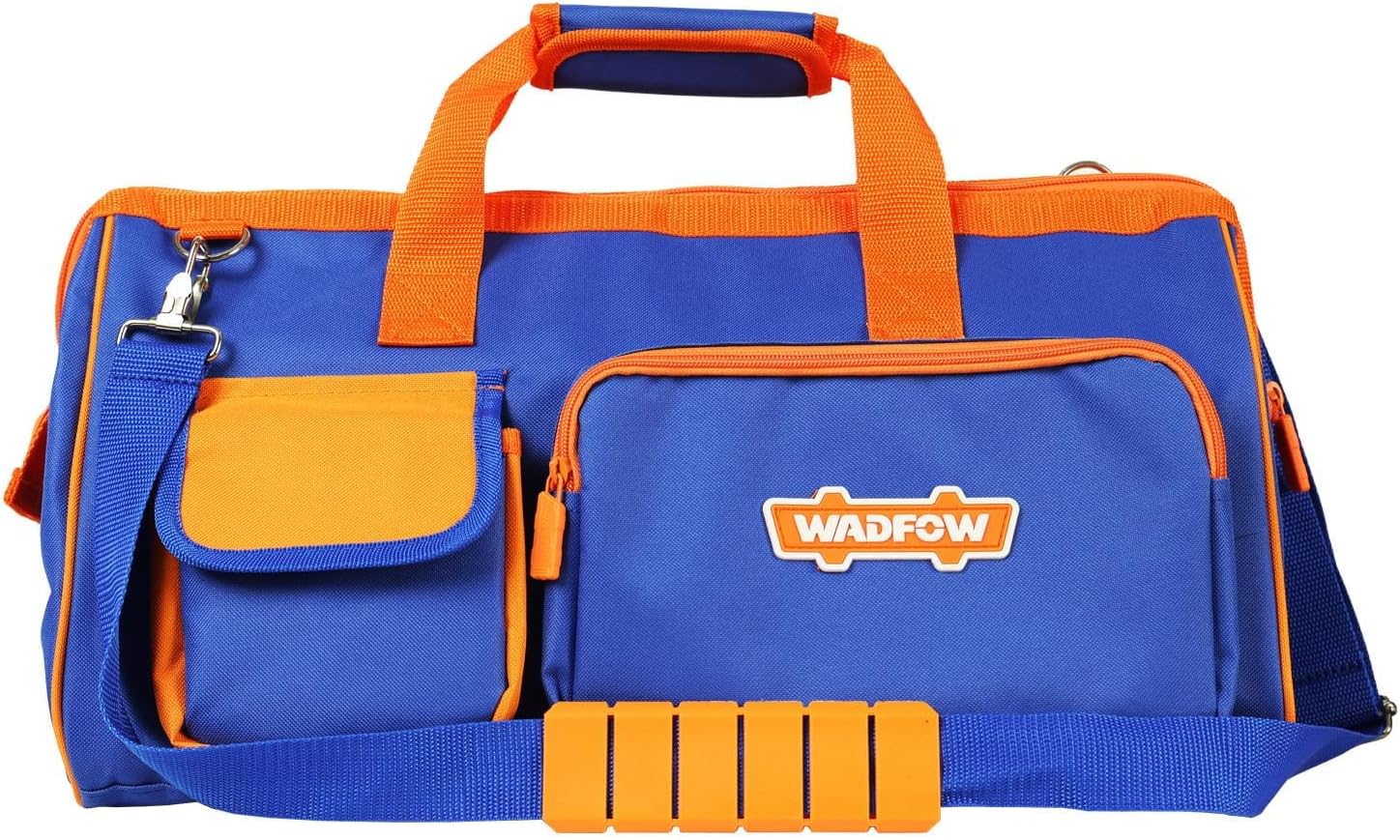 WADFOW 19-inch Tool Bag, Waterproof Wide Mouth Storage Bag with Adjustable Shoulder Straps for Professional and Daily Use,Blue and Orange