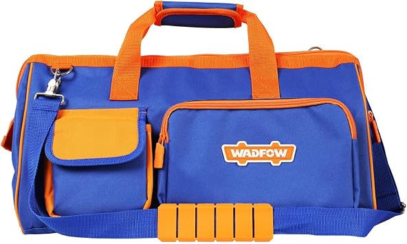 WADFOW 19-inch Tool Bag, Waterproof Wide Mouth Storage Bag with Adjustable Shoulder Straps for Professional and Daily Use,Blue and Orange