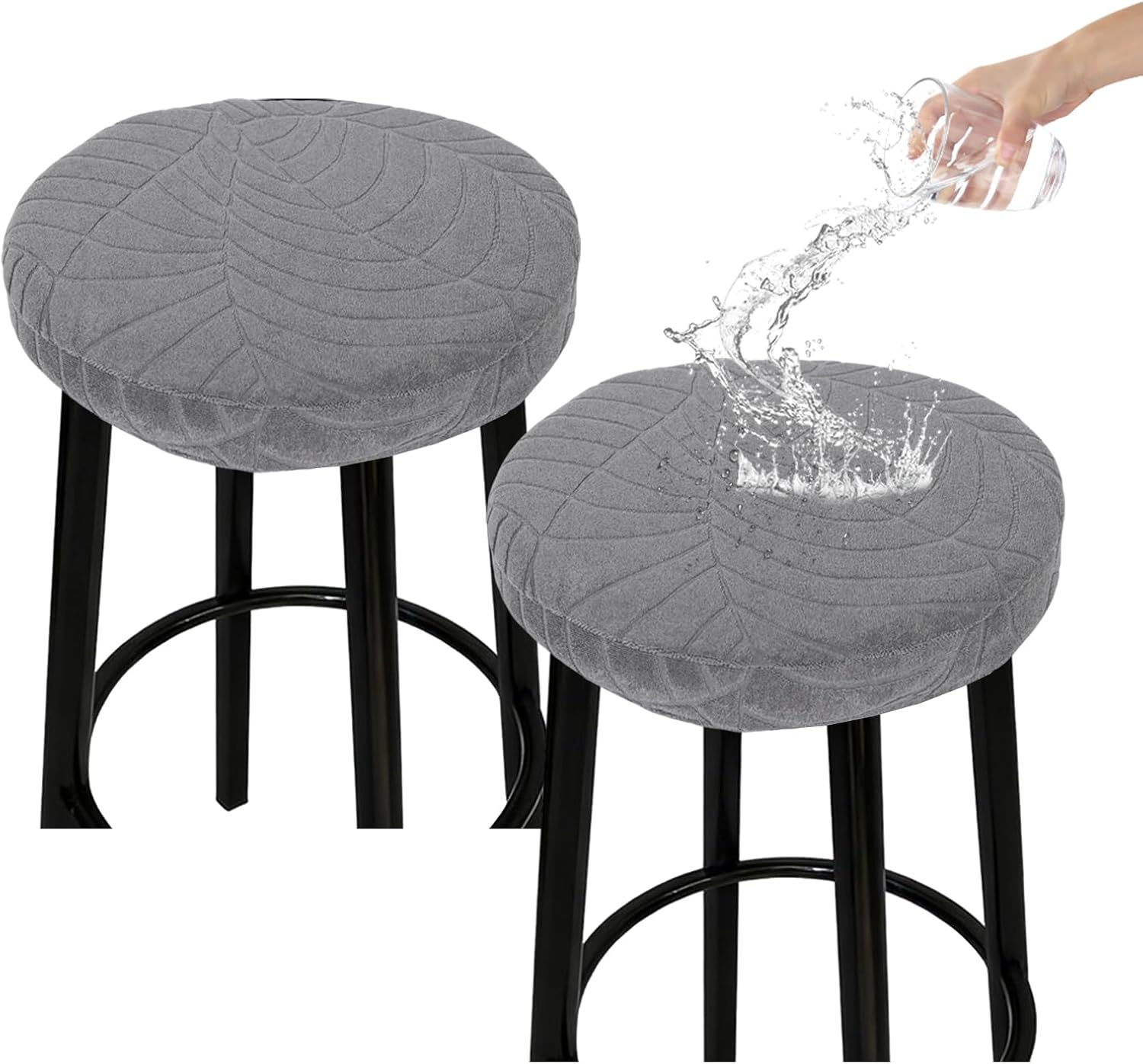 KRFOONN Waterproof Bar Stool Cushion Set of 2 Soft Round Foam Padded Seat Cushions Non Slip Round Bar Cushions Chair Pad Washable Bar Stool Covers with Elastic Bottom (12 Inch, Dark Grey)