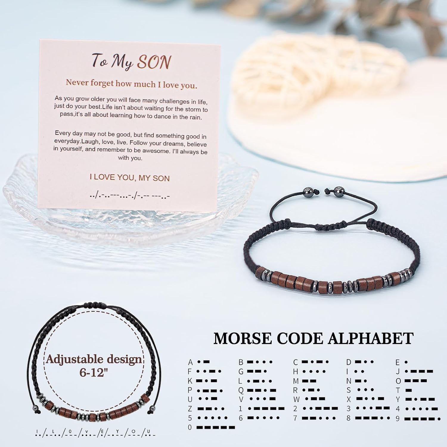 To My Boys Bracelet Gifts for Son from Mom Dad, Son Gifts for Teen Boys I Love You Morse Code Bracelets with Engraved Wallet Card for Him Birthday Valentines Easter Graduation Christmas