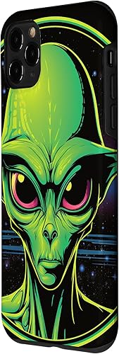 Vista 23 de iPhone 15 Pro Max Cute Green Alien Head UFO Space Face Alien Case