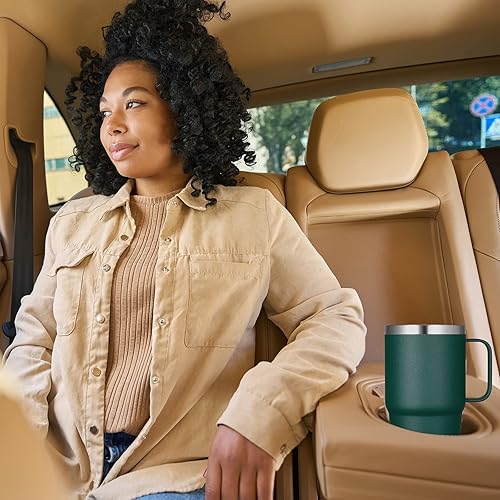 Miniatura 5 de VEGOND Vaso de 20 onzas con tapa con asa y pajilla, taza de café de viaje aislada de acero inoxidable a prueba de derrames, vaso de metal de doble