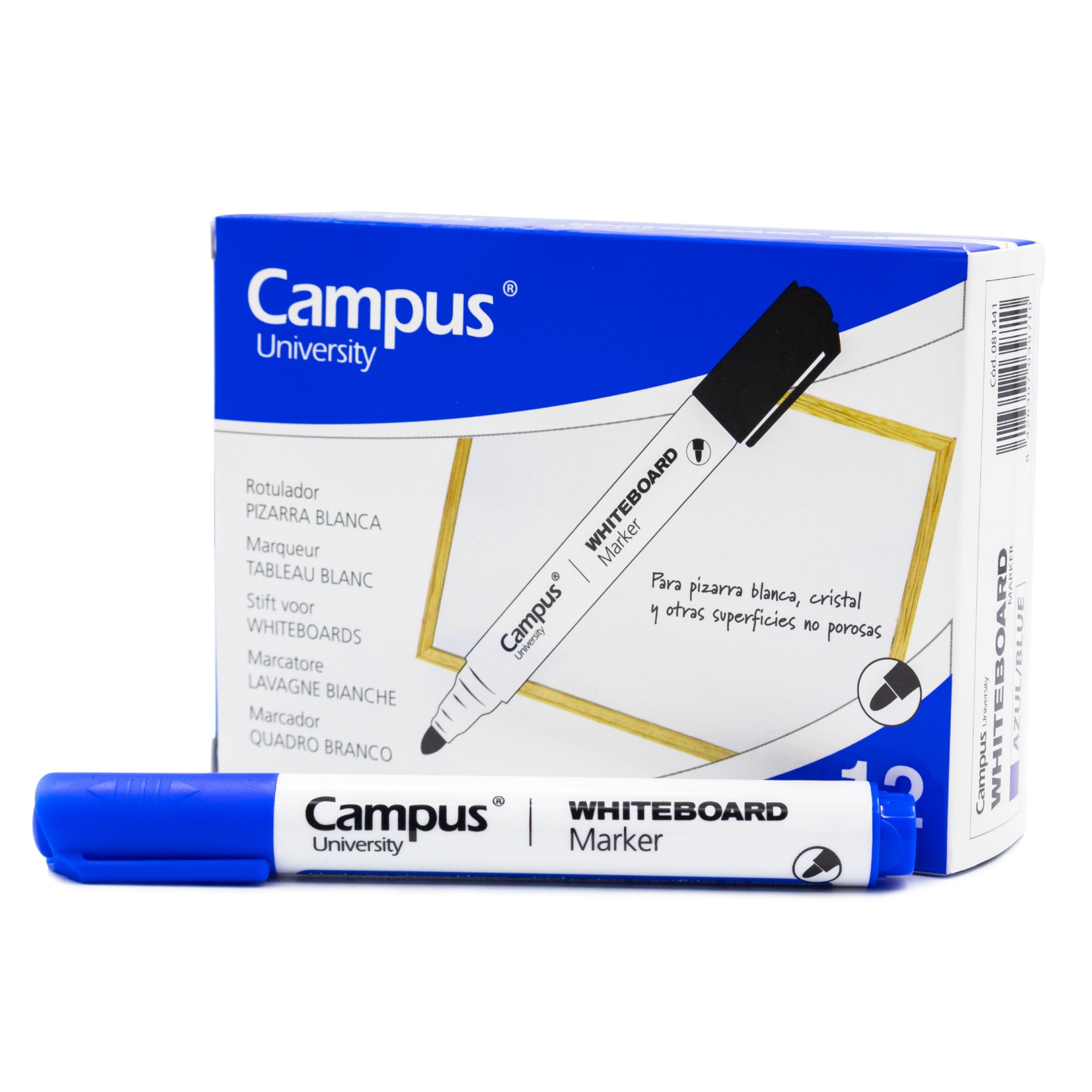 Campus Whiteboard Markers with 2 mm Tapered Tip, Ideal for Writing on Glass, Whiteboard and Other Smooth Surfaces (Blue, 12 Pack)