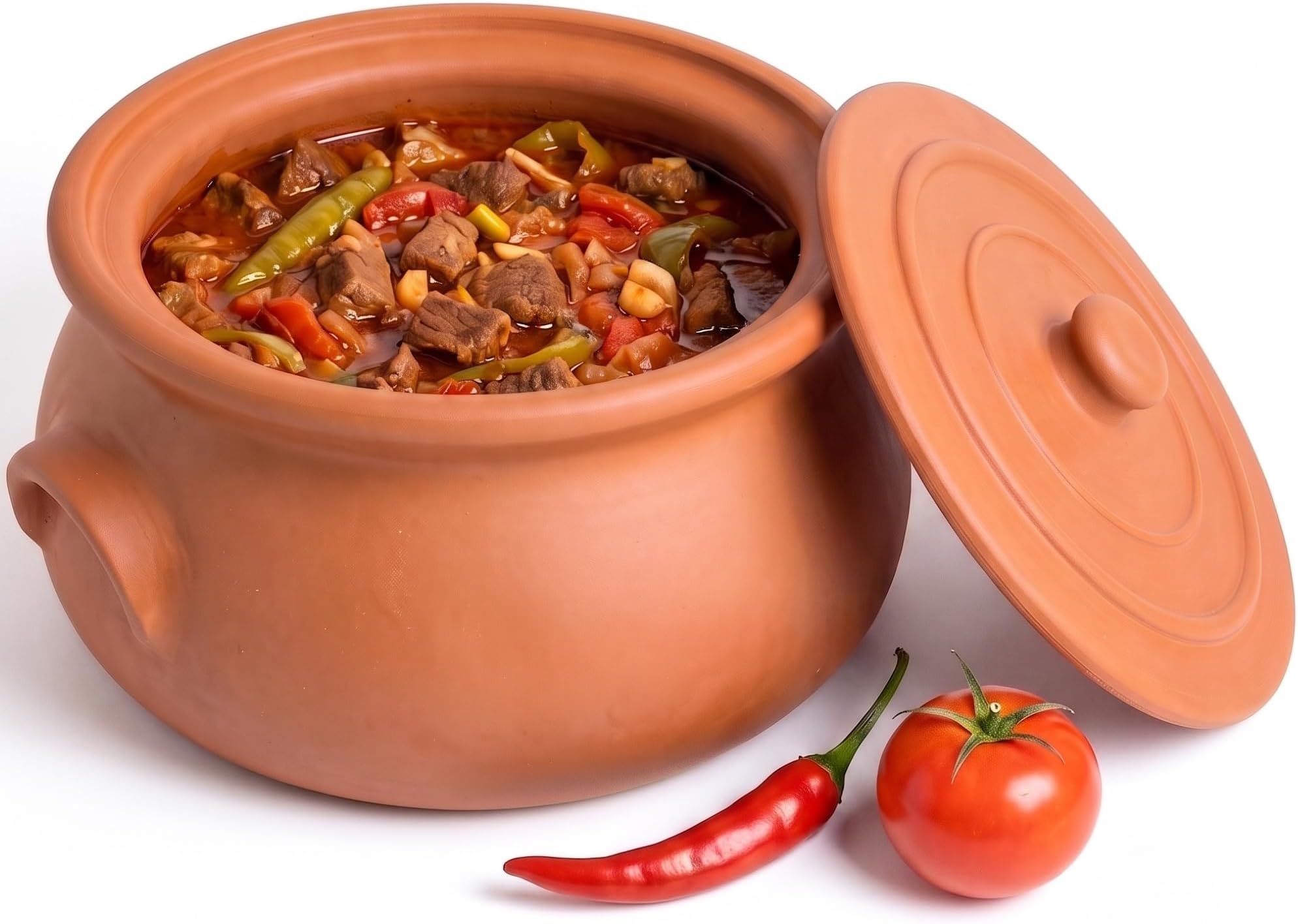Suphan Handmade 4.7-Quart Midi Clay Cooking Pot with Lid, Natural Unglazed Cookware, Terracotta Cazuela, Casserole Dish, Rice Cooking, Stewpot, Korean, Indian, Mexican Dish 4.5 L