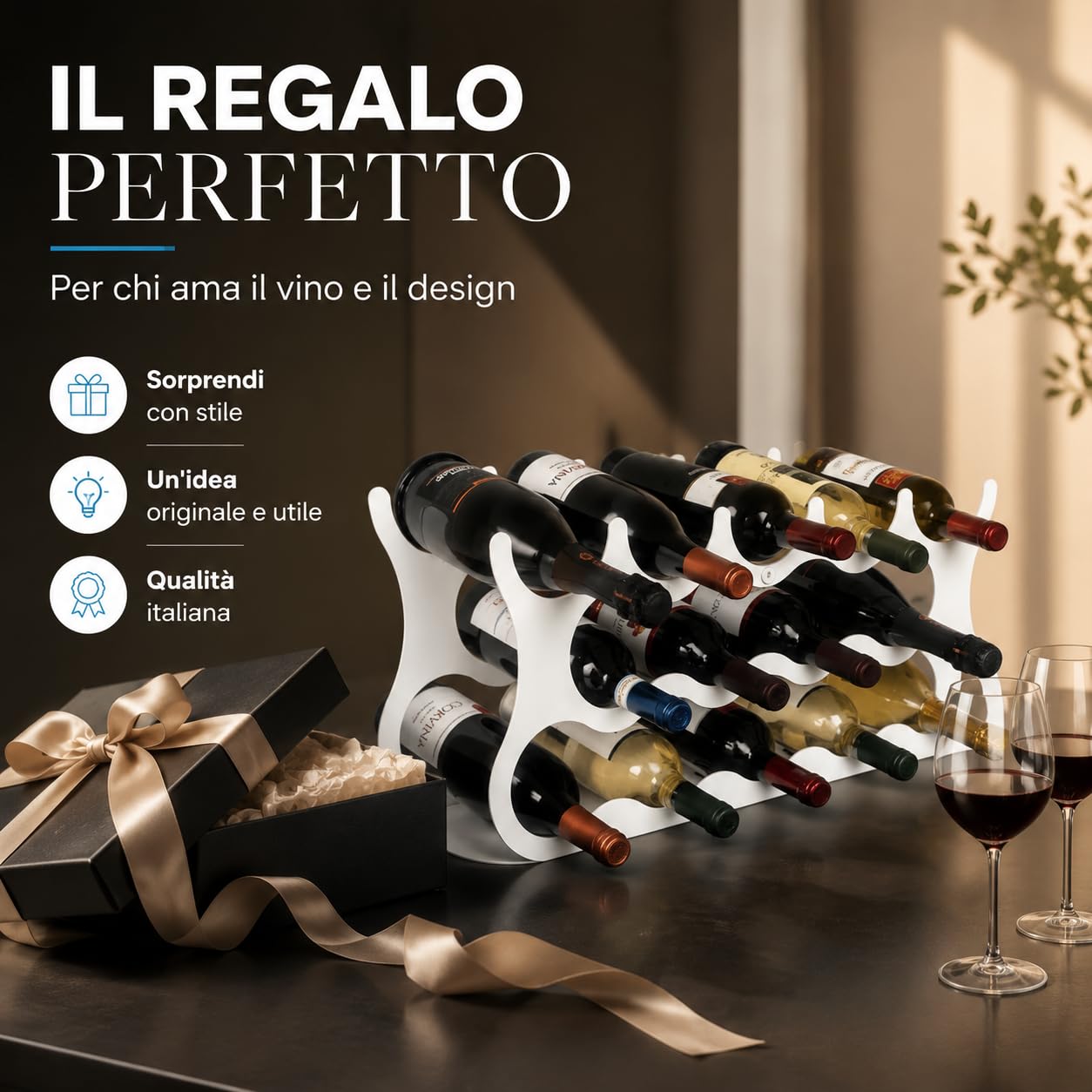 Portabottiglie Vino da Tavolo in Acciaio Design Minimalista Bianco
