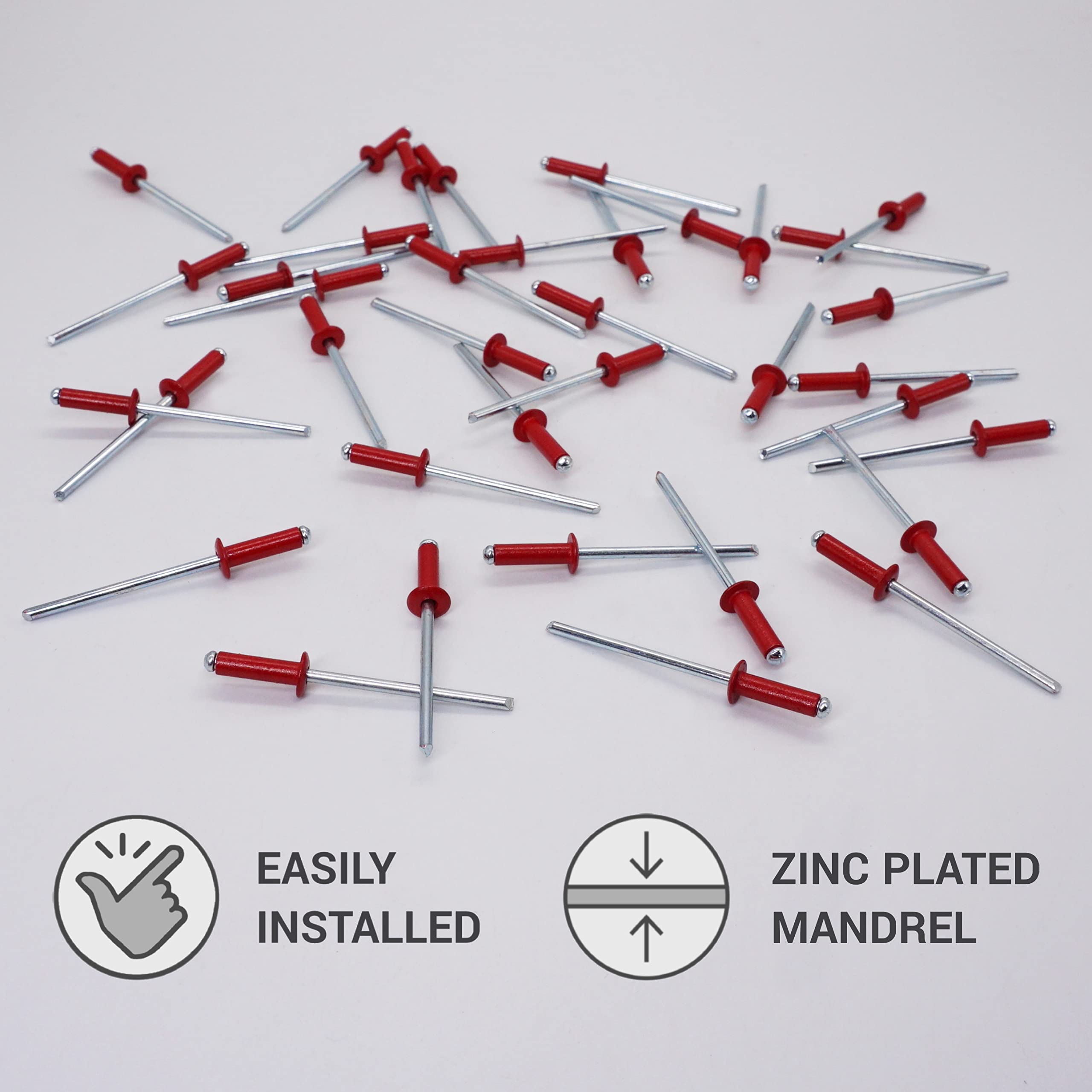 Lot de 80 pièces de rivets aveugles peints 4,0 x 14 mm, tête bombée, DIN 7337, rivet en aluminium et mandrin en acier, rivets pop (80, rouge rubis RAL 3003)