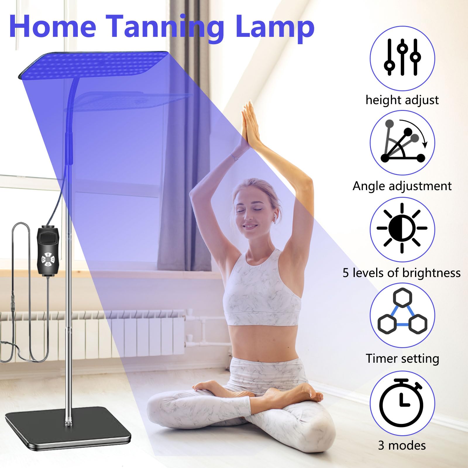 Solarium para el hogar, lámpara de bronceado ajustable en altura y ángulo, con ajustes de tiempo