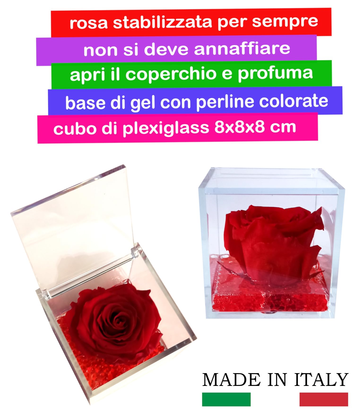 Rosa Rossa Vera Regalo Donna Anniversario Natale Festa Pensiero Mamma Fidanzata Cerimonia Dono Eterna Stabilizzata Profumata 8 cm