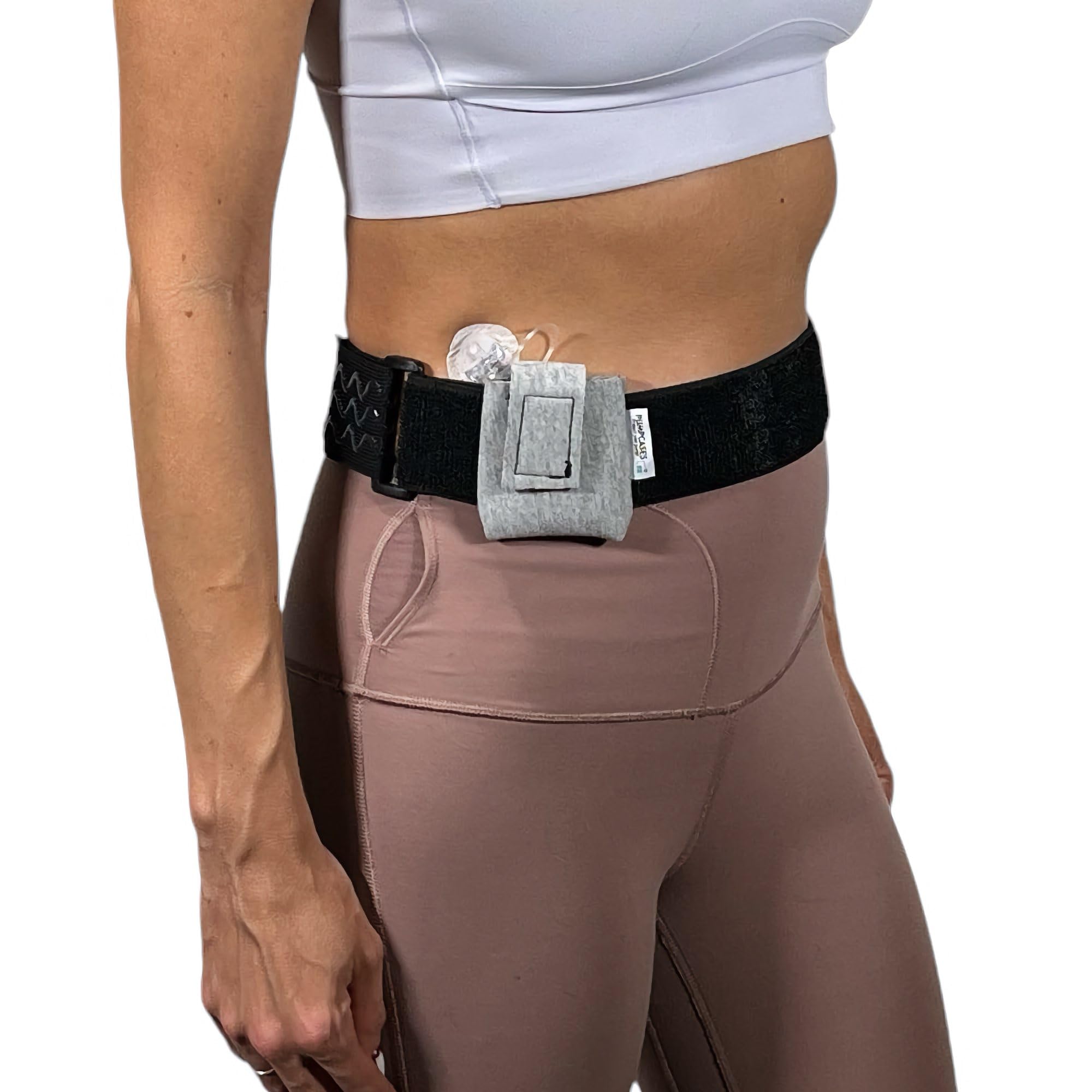 Pumpcases Adjustable Heather Gray Insulin Pump Belt – Diabetic Insulin Pump Stretch Band – Waist Belt Insulin Pump Case – Compatible with Mobi – Assembled in The USA (Large)