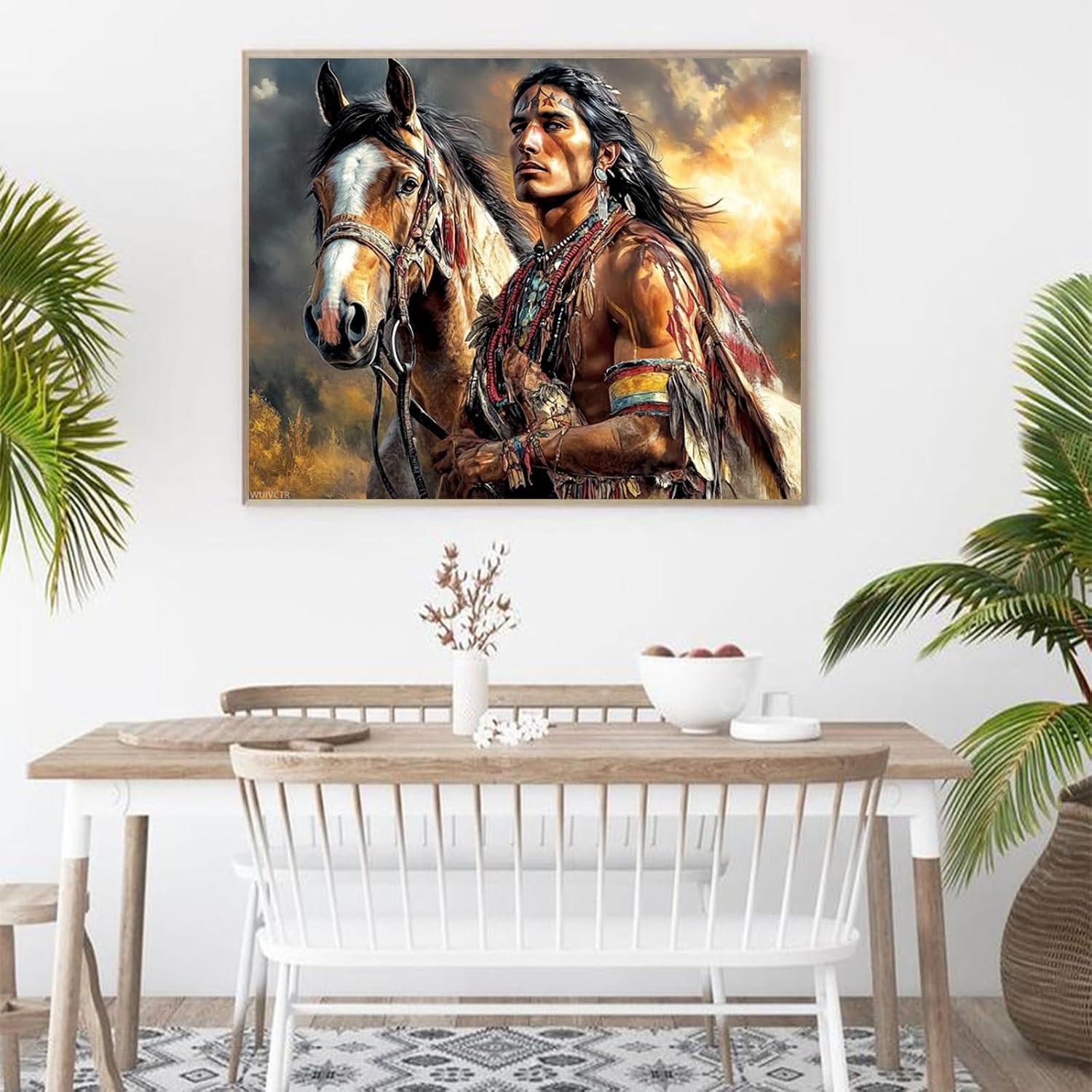 WUIVCTR American Native Indian Men and Horse Paint by Numbers Kit for Adults, 16"x20" Canvas Painting Kit for Beginners, Modern Aesthetic DIY Paint by Number on Canvas for Home Wall Decor