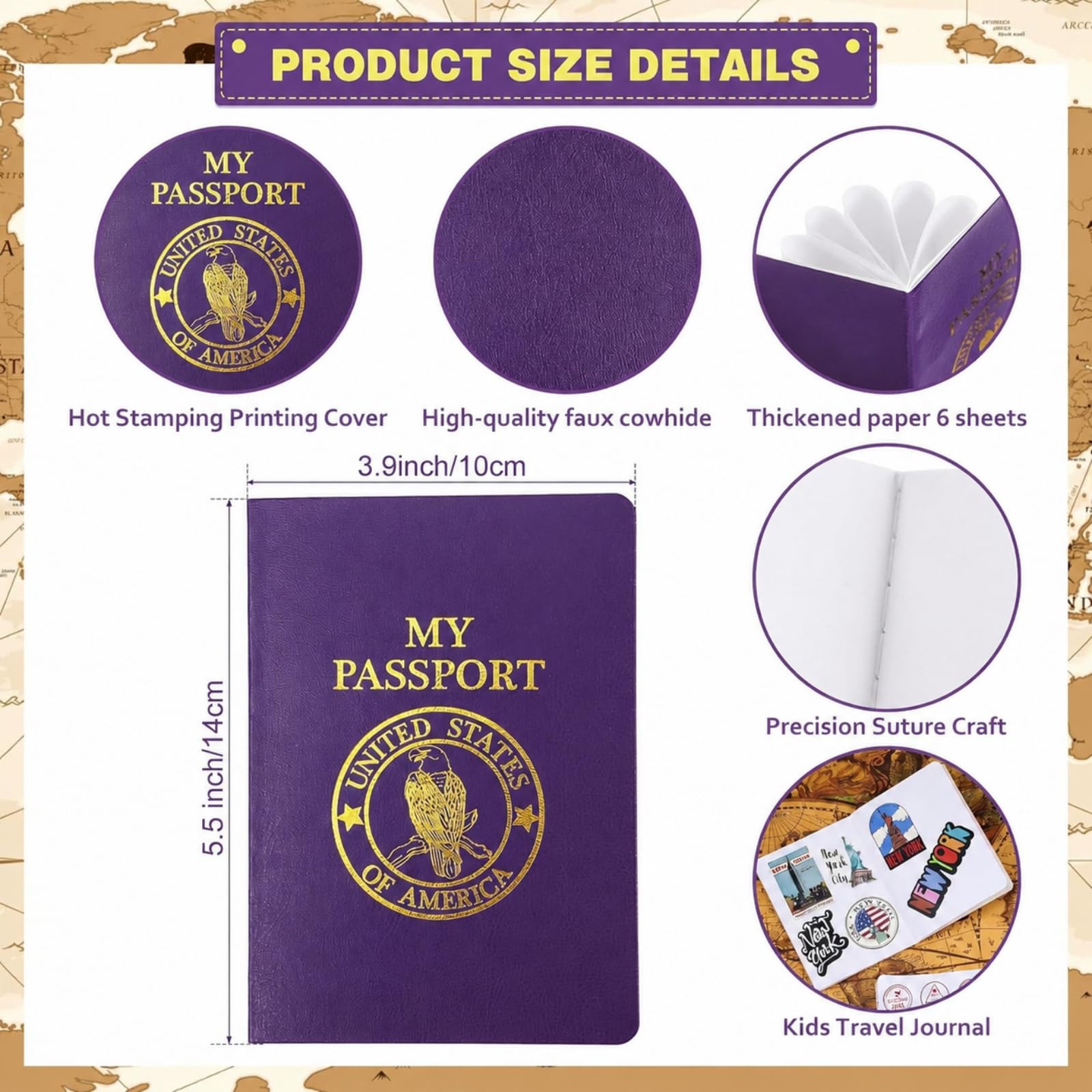 SATINIOR Taccuino vuoto per passaporto, per bambini, per far finta di giocare, per attività fisiche, passaporti, viaggi, feste, diario, forniture scolastiche per classe a tema Little One World (200
