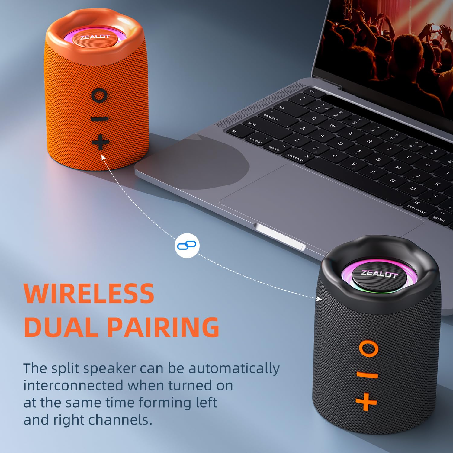 Zealot Altoparlante Bluetooth 2 in 1 con divisione magnetica, potenza 20 W (10 W per altoparlante), altoparlante wireless split impermeabile Bluetooth 5.3, 12 ore di riproduzione, vero accoppiamento