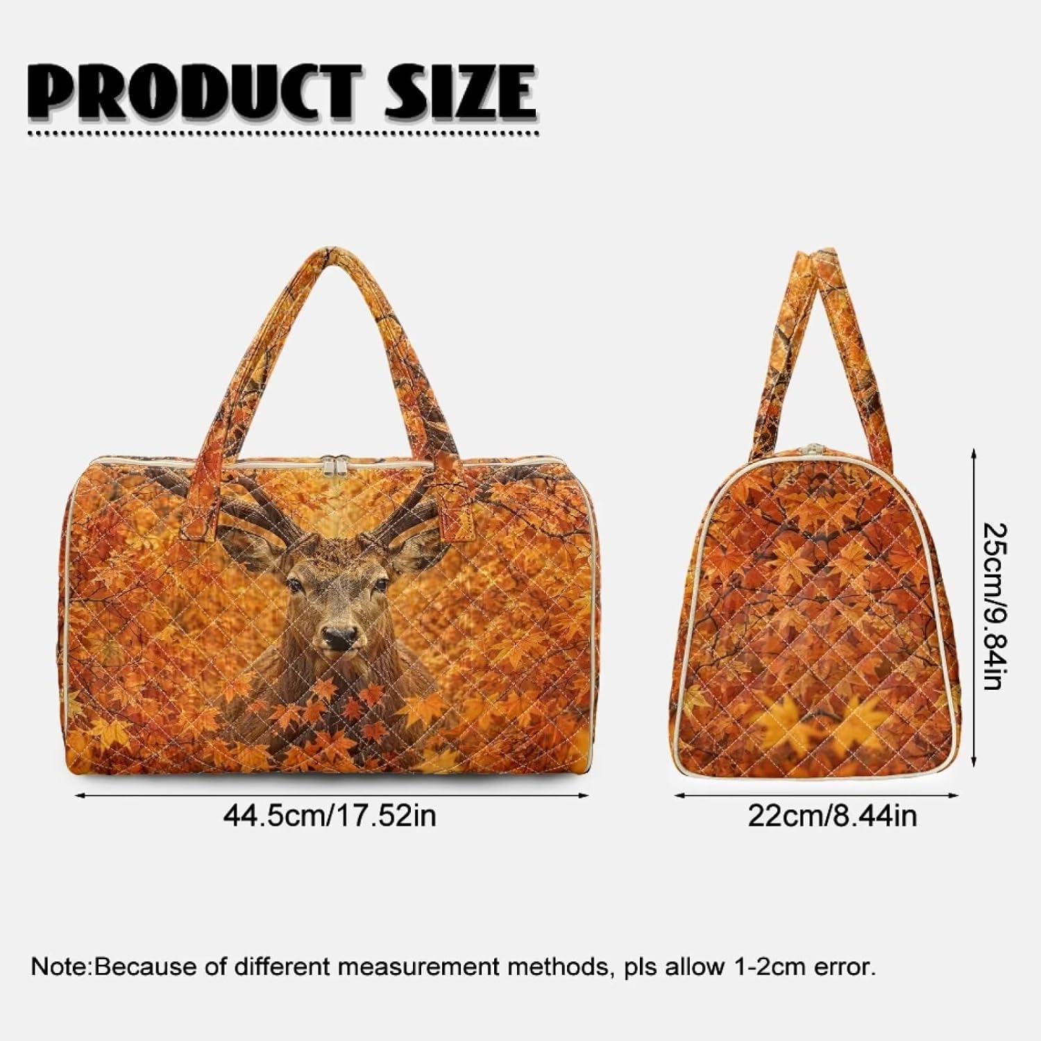 Maple Leaf and Deer Print Quilted Duffel Bag, Comfortable Weekender Bag for Women and Men, Lightweight Overnight Carry On Luggage for Shopping and Travel image 5