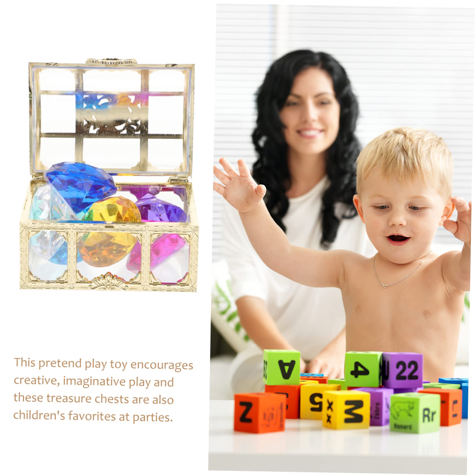 DECHOUS 1Set Fake Gems Treasure Box for Summer Pool Parties Includes Chest and Assorted Gems for Treasure Hunts and Decorations