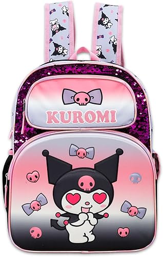 Miniatura 2 de SANRIO Mochila Kuromi con juego de lonchera Paquete con 16 mochilas escolares, bolsa de almuerzo, botella de agua, calcomanías, más Kuromi mochila