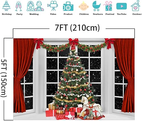 Miniatura 4 de Mocsicka Fondo de fotografía de ventana interior de Navidad, árbol de Navidad, escenario de noche estrellada, fondo fotográfico, familia, niños,