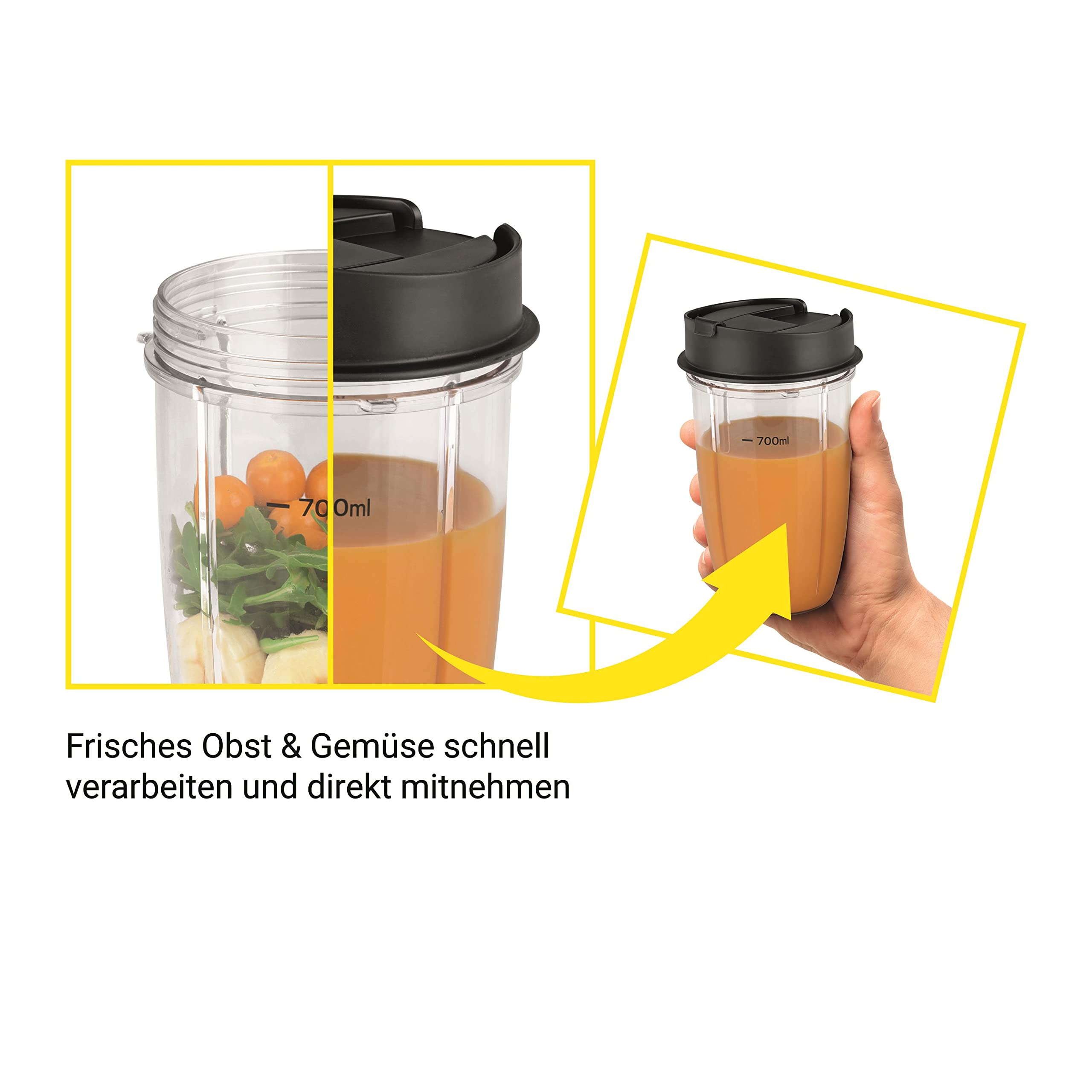 Nutrition Mixer in der Midnight Edition | Standmixer für Smoothies und Cocktails, Ice Crush Funktion, Edelstahlklingen | 700 ml und 350 ml Mixbehälter mit To-Go-Deckel, 800 Watt, Schwarz