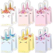 ZOIIWA 12Pcs Unicorn Party Favor Bags 10.6 x 4.7 x 3.1In Rainbow Themed Treat Bags Pastel Unicorn Candy Goodie Bag Princess Paper Gift Bag with Handle Decor for Birthday Baby Shower Wedding Supplies