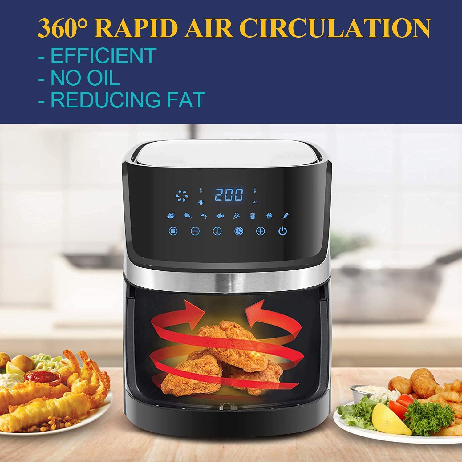 5.5L Air Fryer,Hot Air Fryer with LED Display Panel, 1700W Rapid