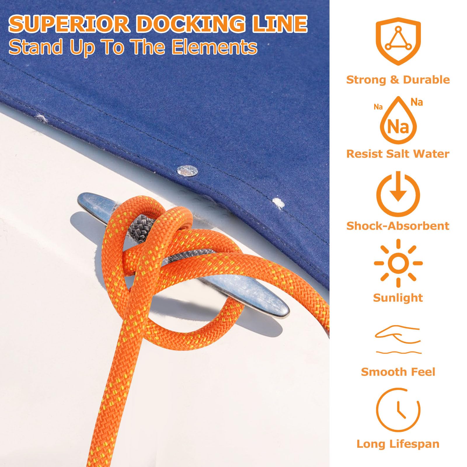 CTDMJ® 10 Meter Floating Rope 10 mm Boat Dock Line Marine Rope Static Climbing Rope Nylon Kayak Rope Boat Rope 15KN Static Climbing Rope Reflective Orange for Mountaineering Camping - Image 3