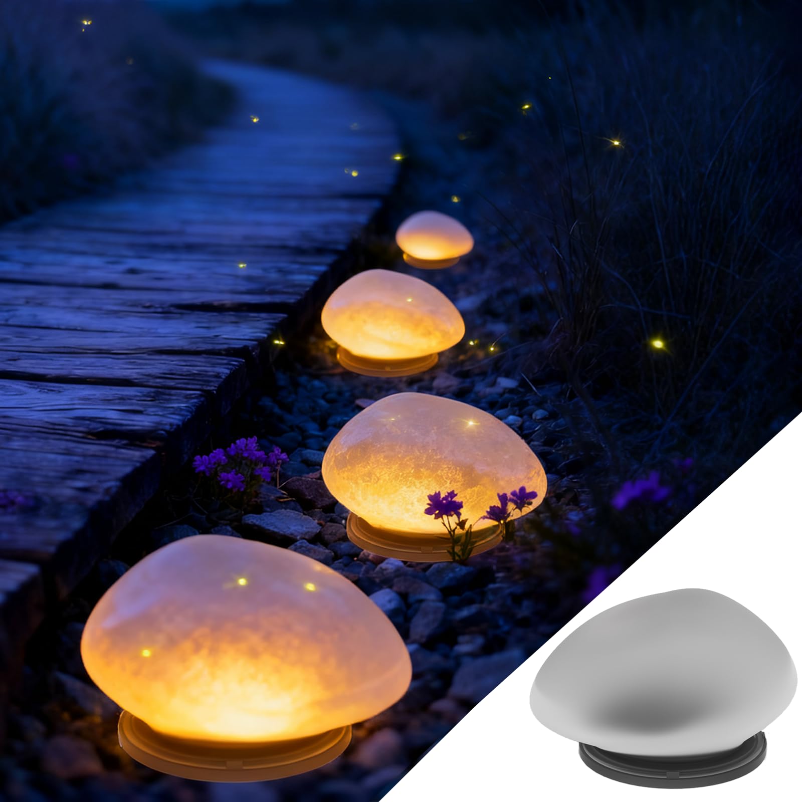 Hqynss Solar Garden Lights, IP65 Waterproof Pebble Shape Decorative Lights, Warm Light LED Solar Path Paver Stones for Garden terraces Yard Path Patio Yard Pathway Decoration(1 Pack)
