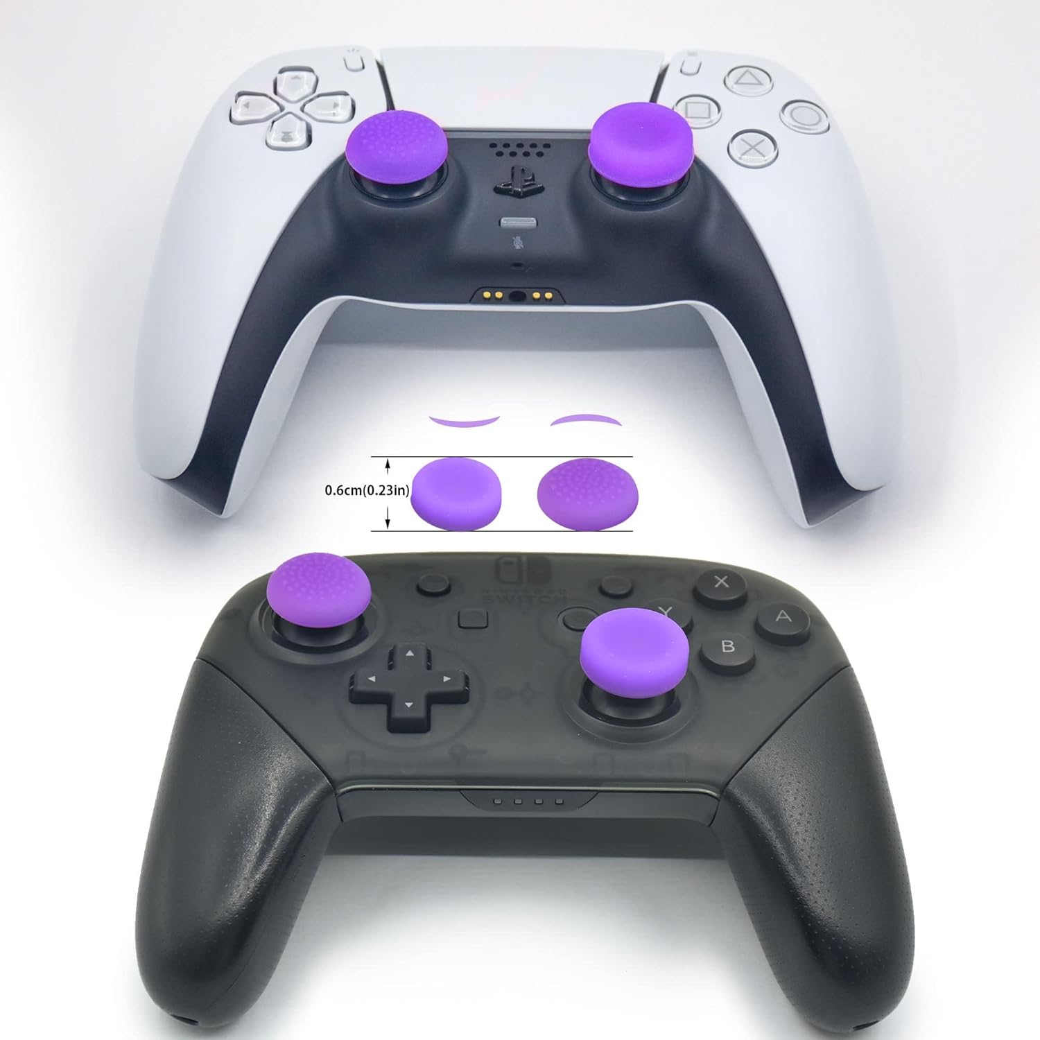 FPS Thumb Grip Gamepad Raised Antislip Thumb Stick Grips Thumbsticks Joystick Cap for PS5/4,Switch Pro Con-Precision Rings,Assist Rings,Storage Case(16pcs),Purple Set