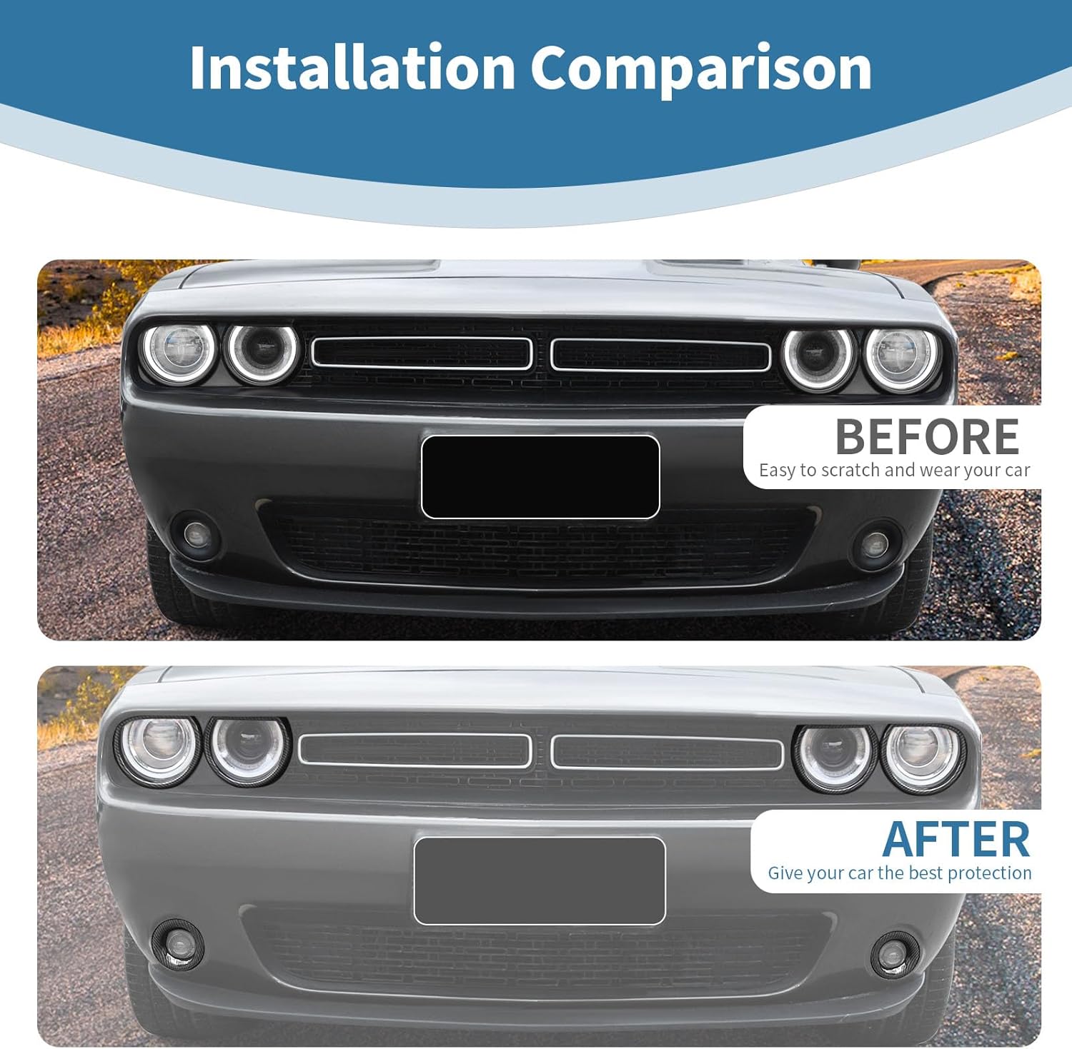for Challenger Headlight Cover Fog Light Trim Fit for Dodge Challenger 2015 up Black Carbon Fiber Exterior Accessories 6pcs