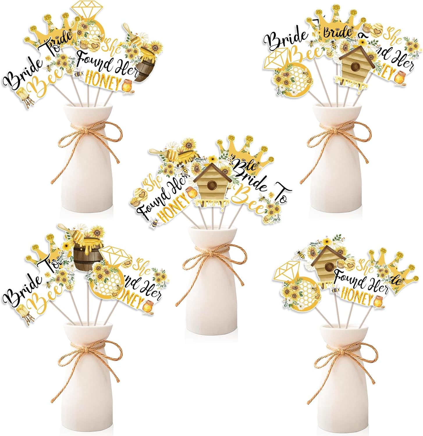 Bee Bridal Shower Decoration, 24pcs She Found Her Honey Decoration Table Centerpiece Stick Double-Sided Printing for Bride to Bee Bachelorette Engagement Wedding Party