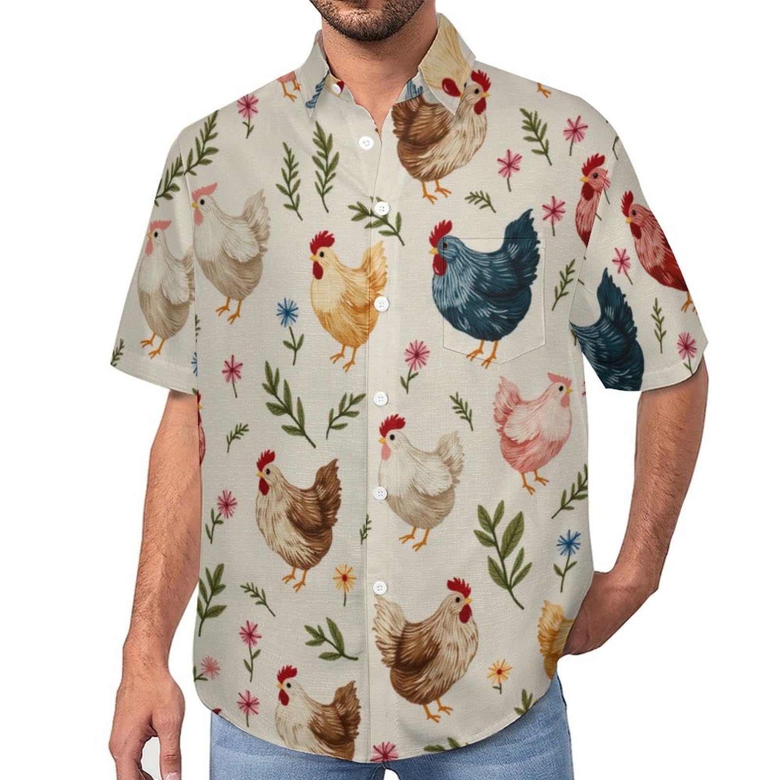 Camicia da Uomo Button Down con Stampa Pulcini Pulcini Piccoli, Acquerello Camicia Hawaiana Casual a Maniche Corte Camicie da Spiaggia Camicie da Vacanza