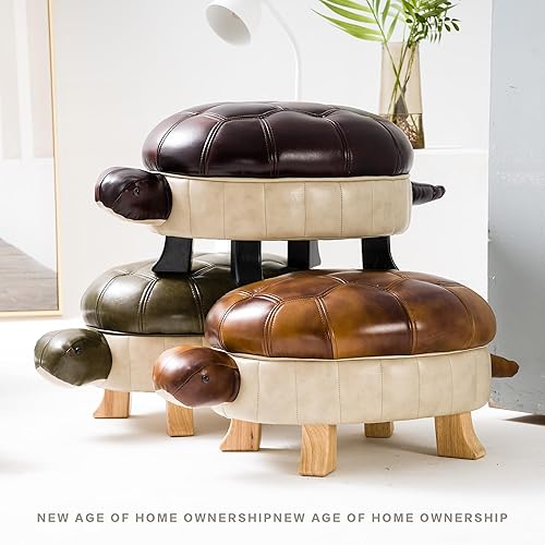 Miniatura 6 de Reposapiés otomano tapizado de animales, puf de cuero otomano tapizado con tortuga, taburete de madera para sala de estar, dormitorio, sofá, banco y