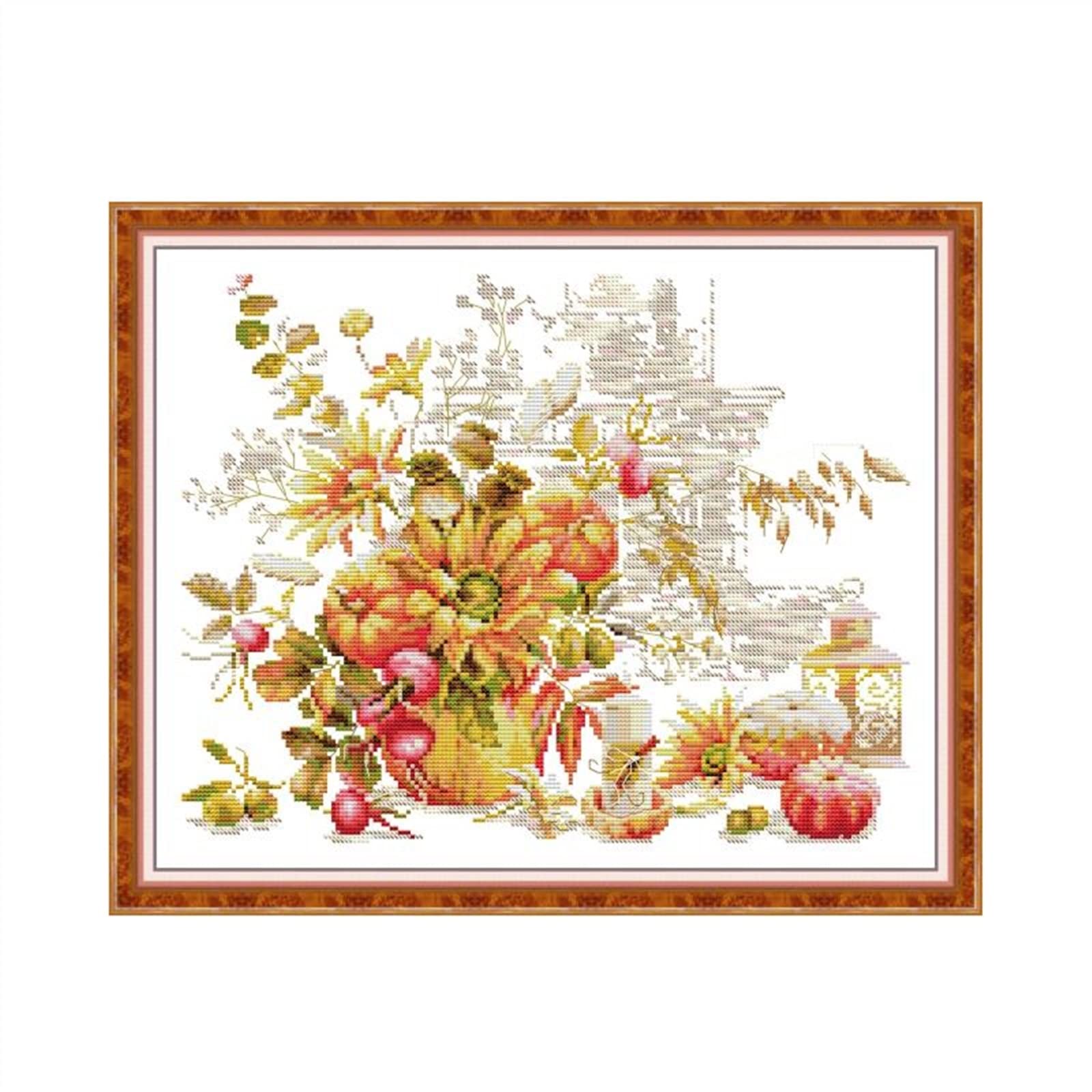 Kit Point de Croix 11ct Toile Imprimée Broderie Vase d'automne Couture