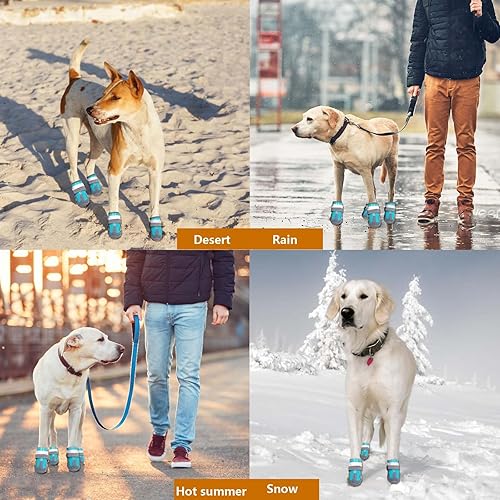Miniatura 10 de Botas para perros grandes, perros medianos y protectores de patas para inviernos nevados, calles de verano calurosos, días lluviosos impermeables,