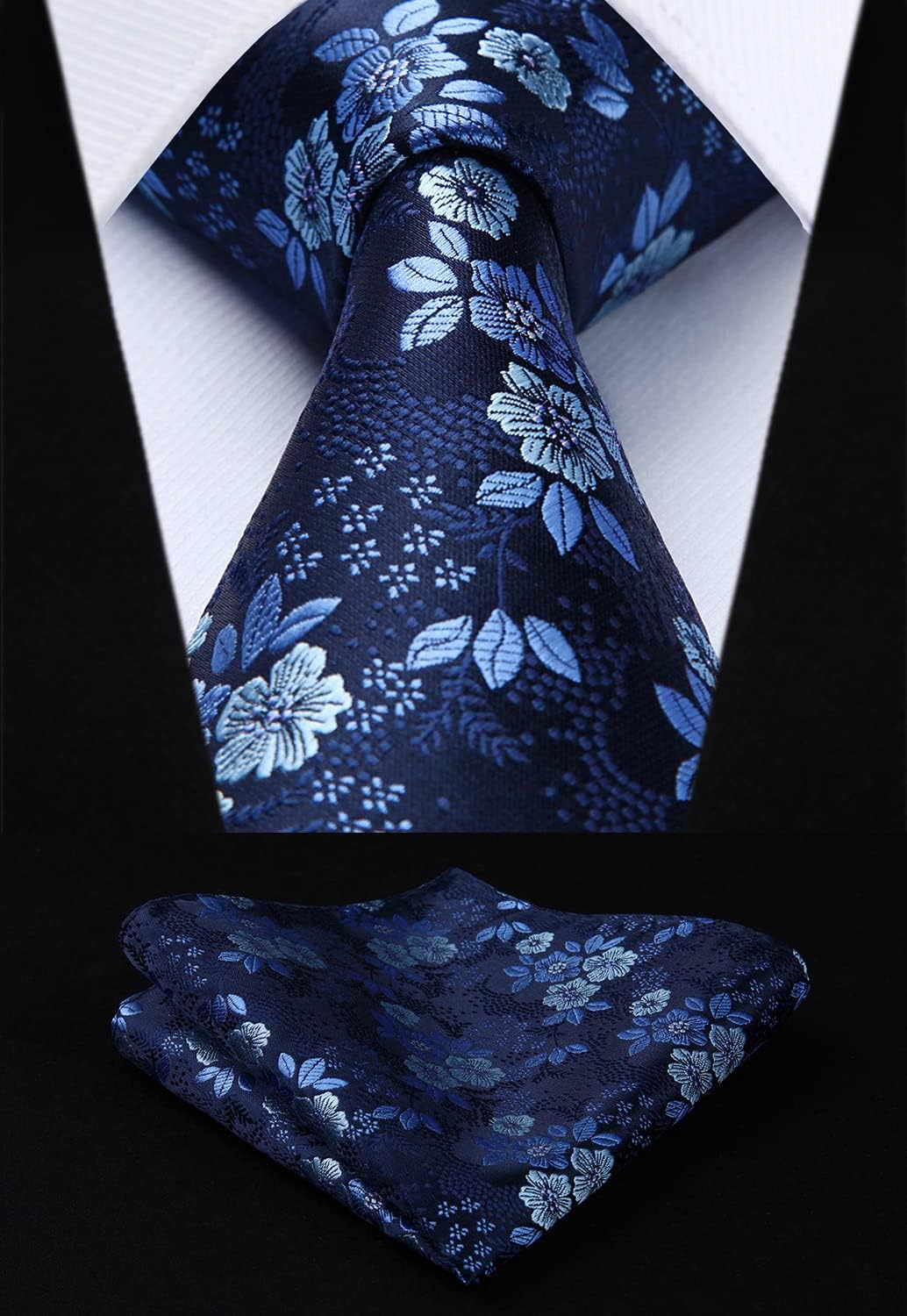 HISDERN Men Floral Ties Woven Classic 3.4" Necktie Set Formal Tie Pocket Square for Wedding with Handkerchief Gift Box - Image 9