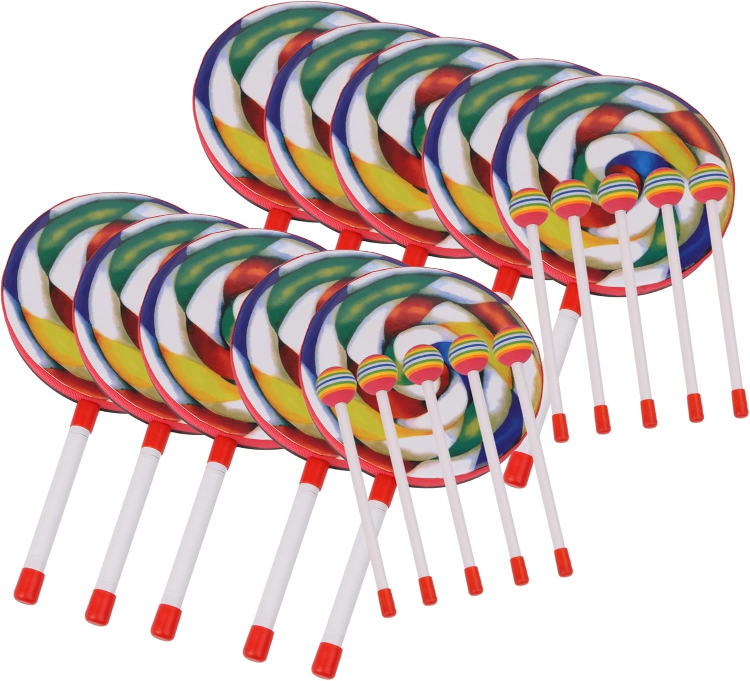 BQLZR Plastic Hand Drum with Colorful Hammer Musical Instrument 7.9x14.3" Pack of 10