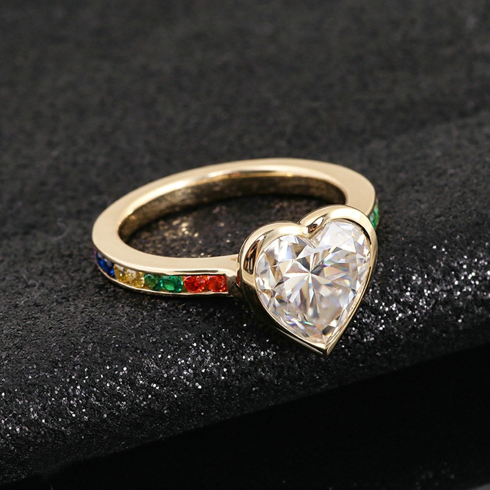 Anillo de compromiso de 18 quilates 1/2/3 quilates con corte de corazón blanco moissanita, anillo de compromiso para parejas de oro simple corazón anillo de compromiso