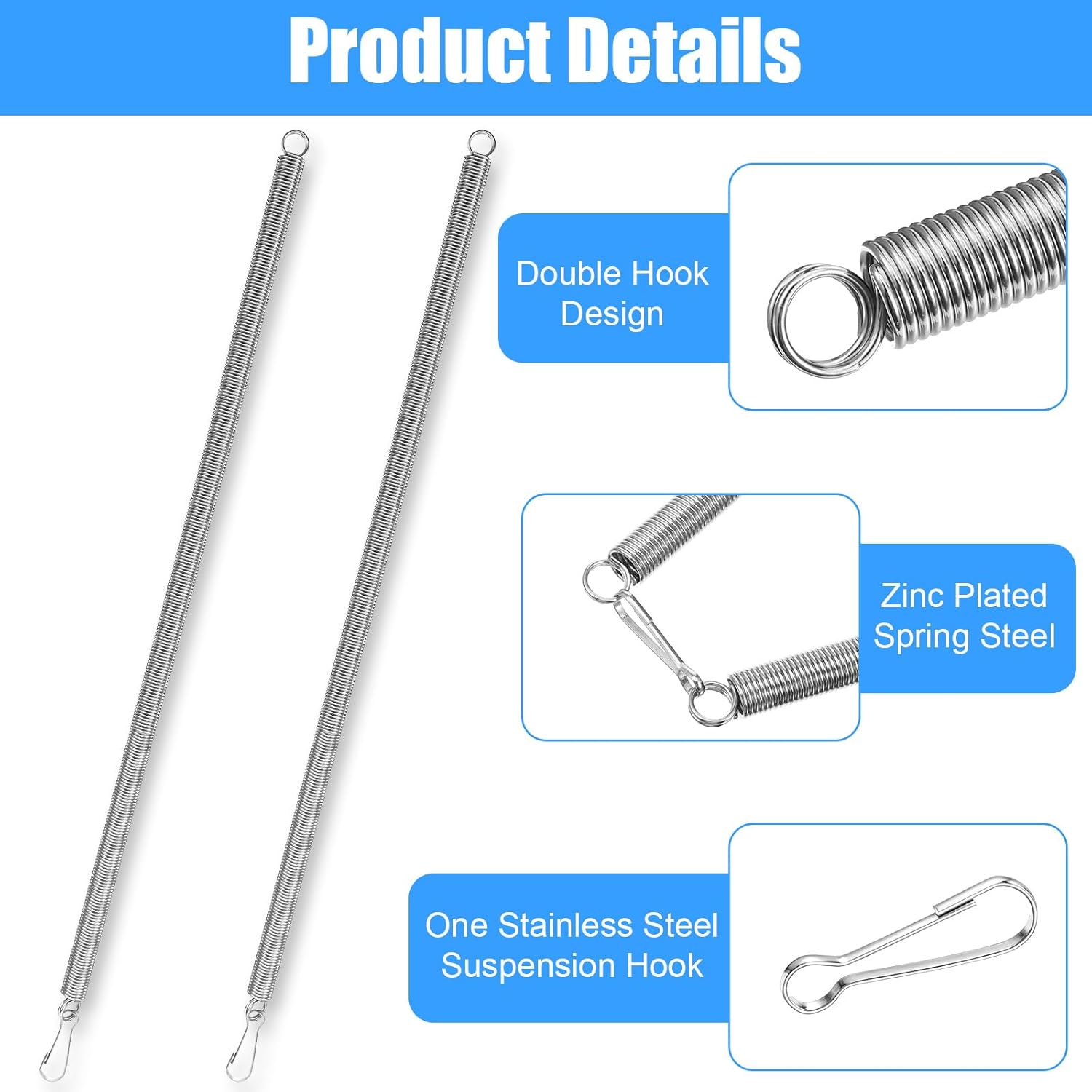 2 Pcs Door Spring, 19.7" Screen Door Spring, Stainless Steel Doors Springs to Close Doors, Used As Replacement Hardware for Square and Radius Shielding Angles