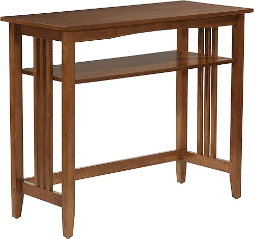 OSP Home Furnishings Sierra - Mesa de sofá de 36 pulgadas con estante inferior de almacenamiento y paneles laterales estilo misión, color marrón