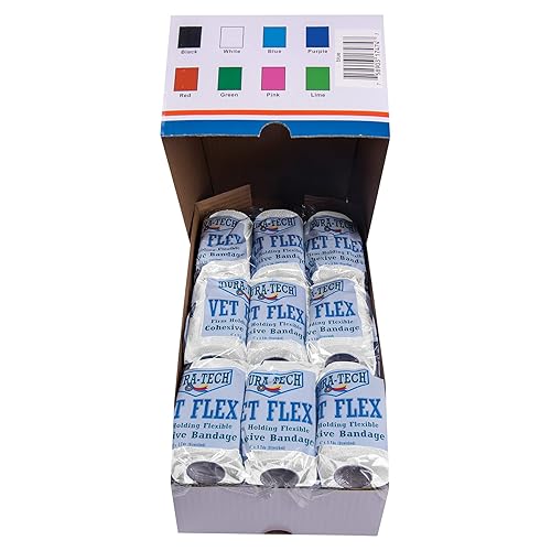 Dura-Tech Vet Flex White Bandage First Aid Wrap | for Horses, Dogs and Others | Self-Adhesive Cohesive Tape | 4” Wide and 5 Yards of Length | Package of 18 Rolls - White